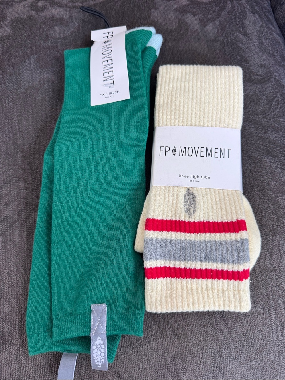 FP Movement by Free People Green Tall Sock & Cream Knee-High Tube Pair